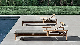 İroko Ahşap Bahçe - Havuz - Plaj Şezlongu-Bahçe yatağı Hasır Örgülü